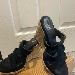 UGG Black Tan Wedge Espadrille Sandals